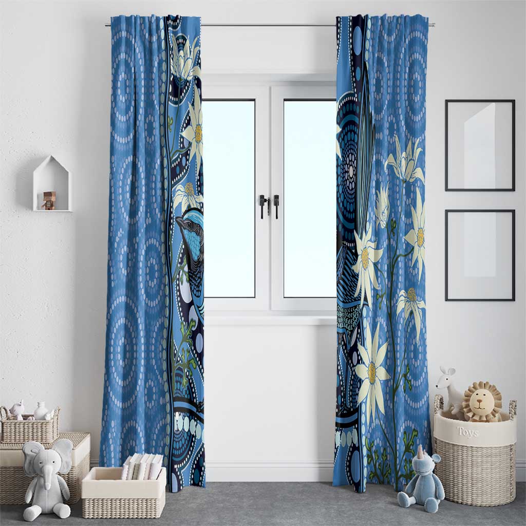 Australia Flannel Flower With Superb Fairy-wren Window Curtain Aboriginal Art