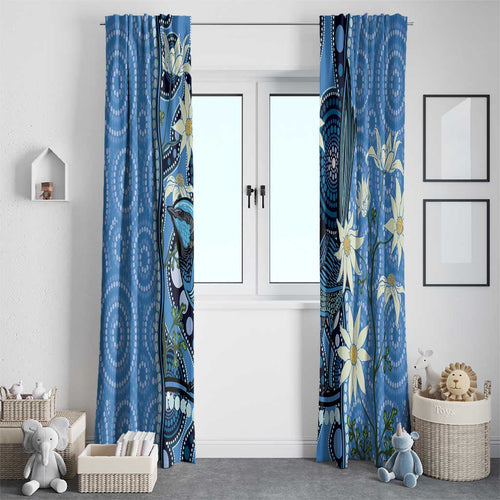 Australia Flannel Flower With Superb Fairy-wren Window Curtain Aboriginal Art