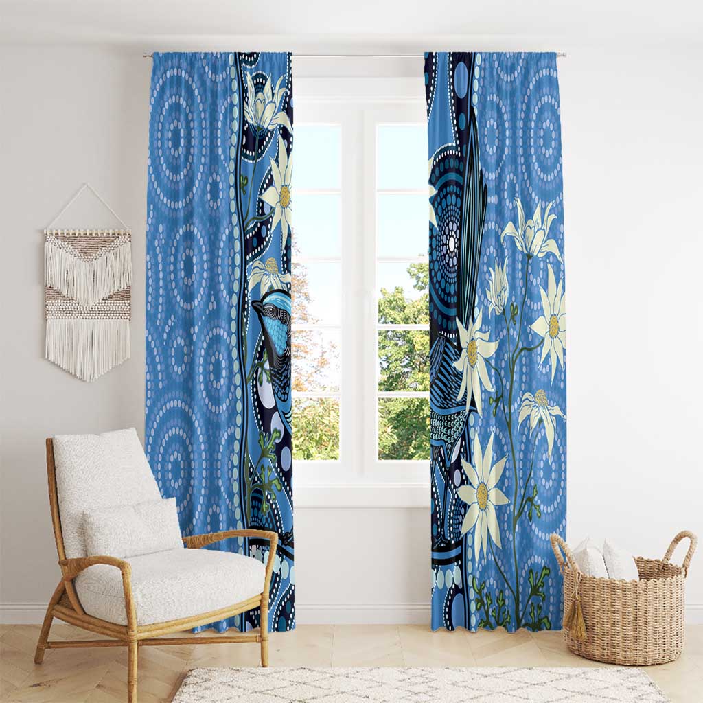 Australia Flannel Flower With Superb Fairy-wren Window Curtain Aboriginal Art