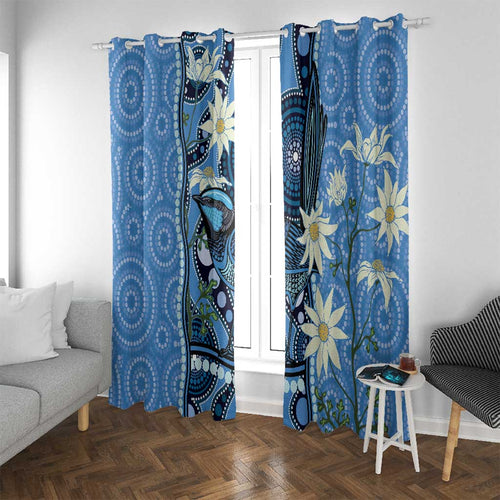 Australia Flannel Flower With Superb Fairy-wren Window Curtain Aboriginal Art