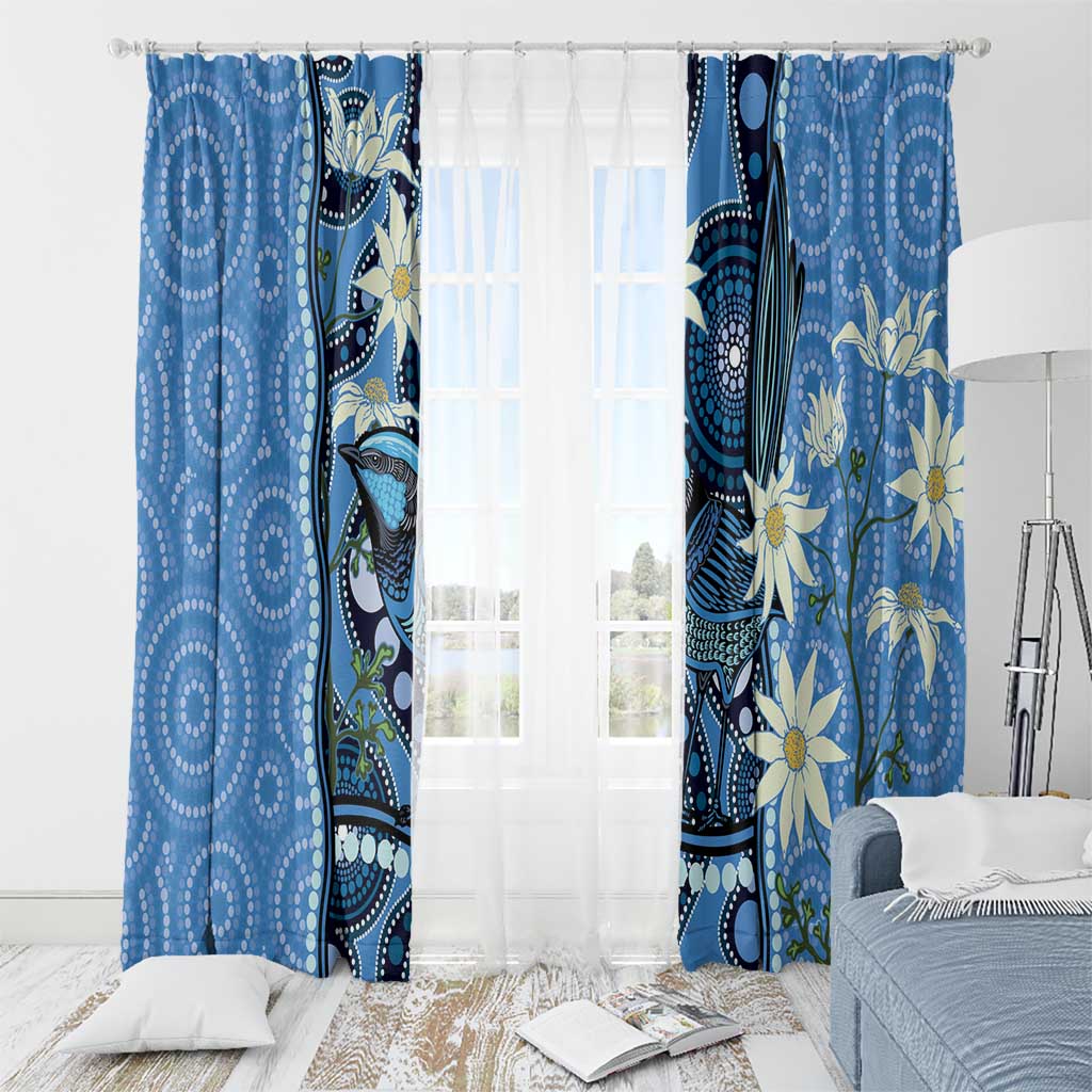 Australia Flannel Flower With Superb Fairy-wren Window Curtain Aboriginal Art