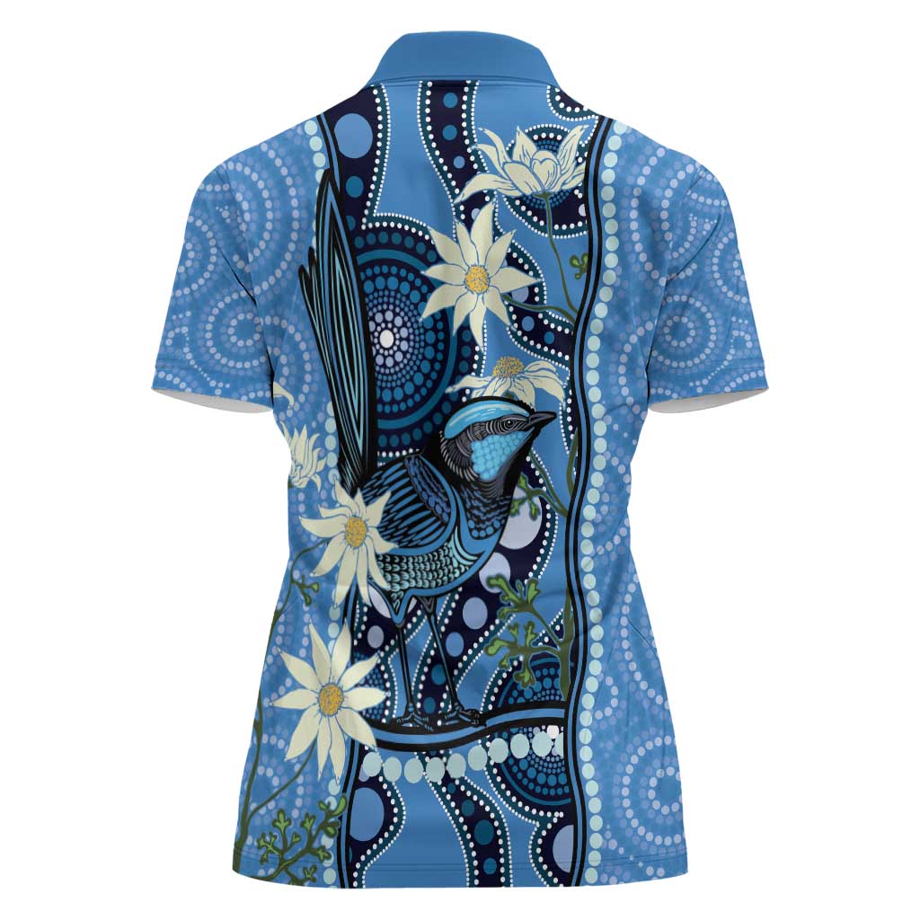 Australia Flannel Flower With Superb Fairy-wren Women Polo Shirt Aboriginal Art