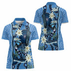 Australia Flannel Flower With Superb Fairy-wren Women Polo Shirt Aboriginal Art
