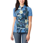 Australia Flannel Flower With Superb Fairy-wren Women Polo Shirt Aboriginal Art