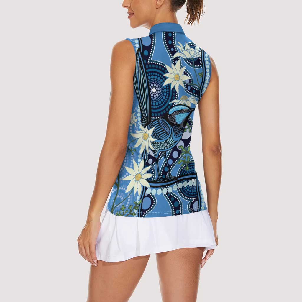 Australia Flannel Flower With Superb Fairy-wren Women Sleeveless Polo Shirt Aboriginal Art