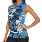 Australia Flannel Flower With Superb Fairy-wren Women Sleeveless Polo Shirt Aboriginal Art