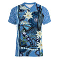 Australia Flannel Flower With Superb Fairy-wren Women V-Neck T-Shirt Aboriginal Art