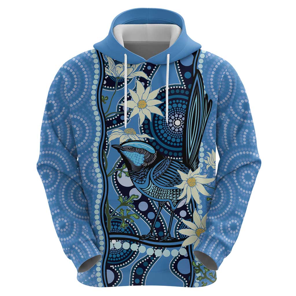 Australia Flannel Flower With Superb Fairy-wren Zip Hoodie Aboriginal Art