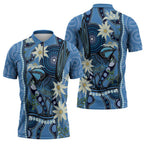 Australia Flannel Flower With Superb Fairy-wren Zipper Polo Shirt Aboriginal Art - Aussie Hoodie