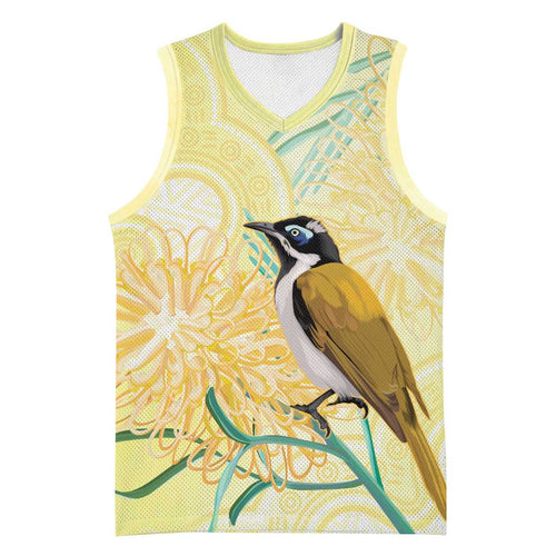 Australia Grevillea And Honeyeaters Basketball Jersey Aboriginal Art - Watercolor Style - Aussie Hoodie