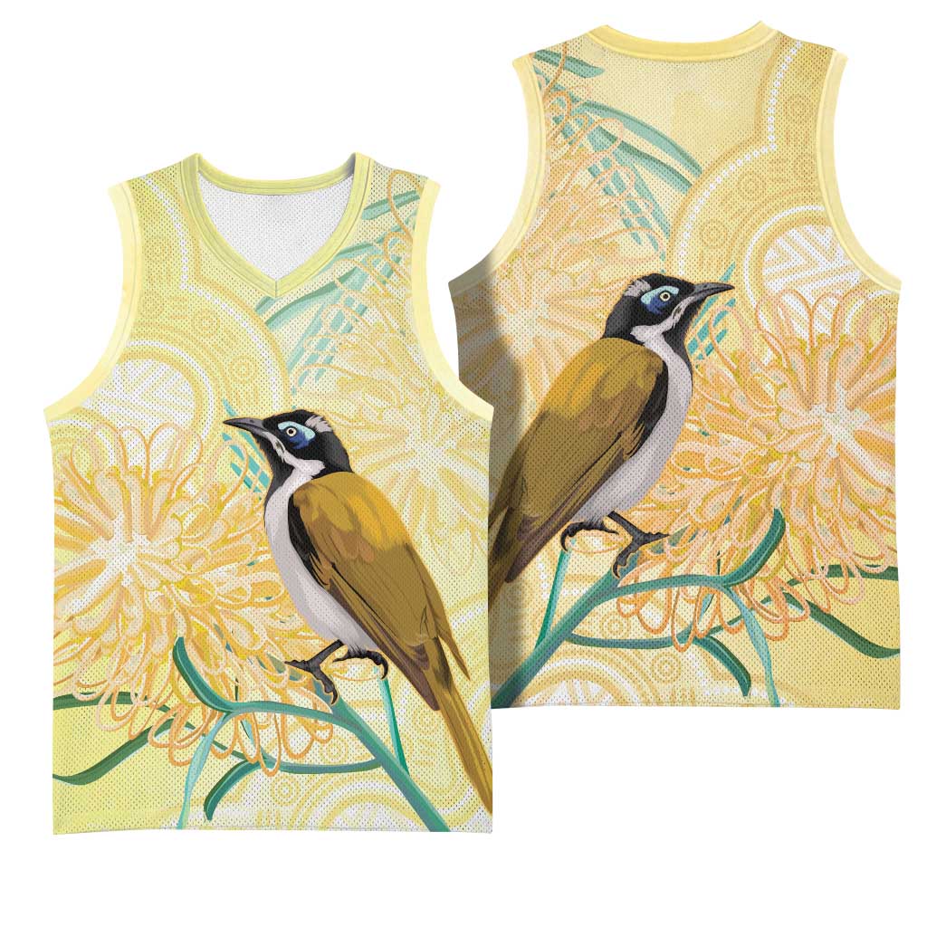 Australia Grevillea And Honeyeaters Basketball Jersey Aboriginal Art - Watercolor Style - Aussie Hoodie