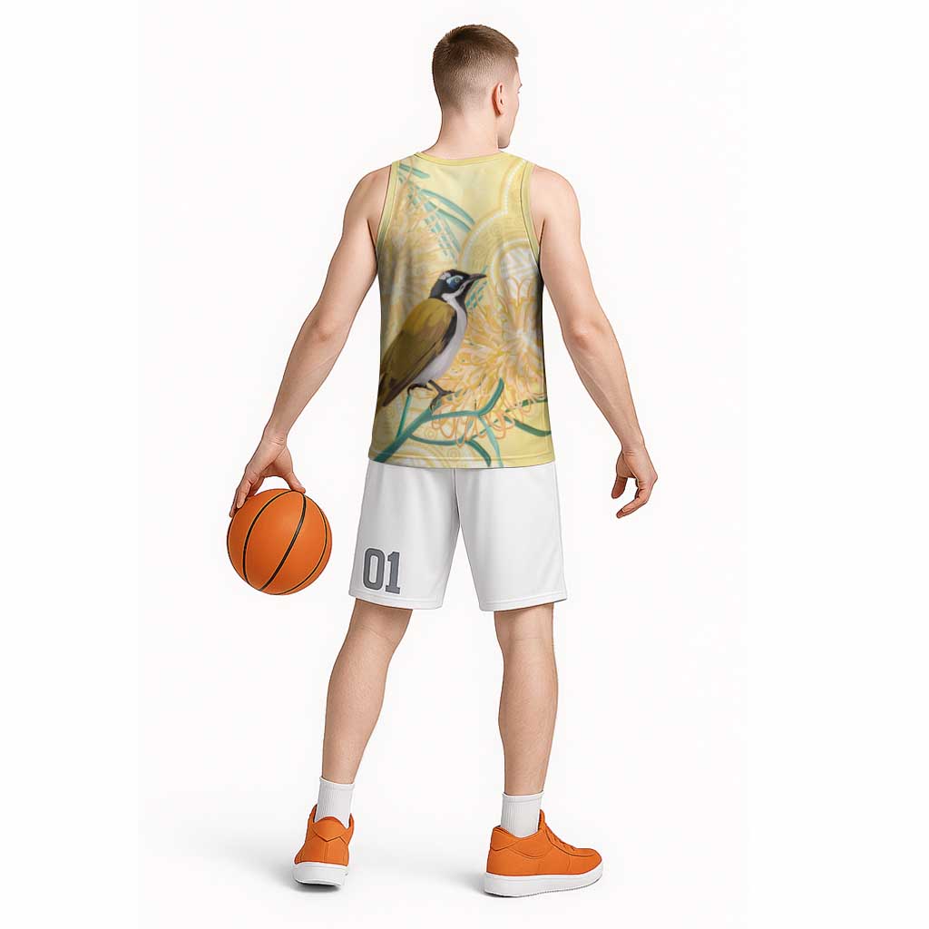 Australia Grevillea And Honeyeaters Basketball Jersey Aboriginal Art - Watercolor Style - Aussie Hoodie