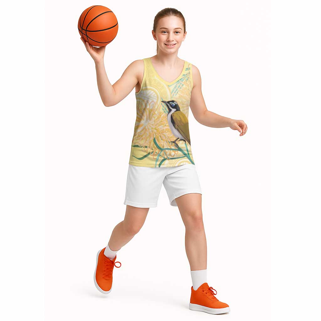 Australia Grevillea And Honeyeaters Basketball Jersey Aboriginal Art - Watercolor Style - Aussie Hoodie