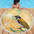 Australia Grevillea And Honeyeaters Beach Blanket Aboriginal Art - Watercolor Style
