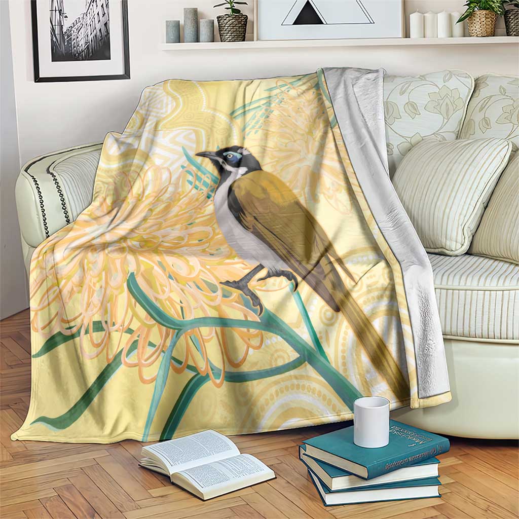 Australia Grevillea And Honeyeaters Blanket Aboriginal Art - Watercolor Style
