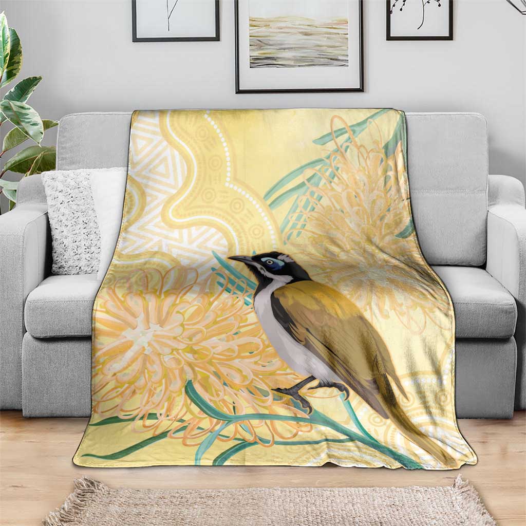 Australia Grevillea And Honeyeaters Blanket Aboriginal Art - Watercolor Style