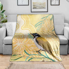 Australia Grevillea And Honeyeaters Blanket Aboriginal Art - Watercolor Style