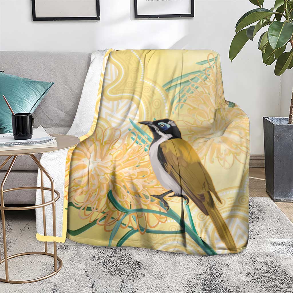 Australia Grevillea And Honeyeaters Blanket Aboriginal Art - Watercolor Style