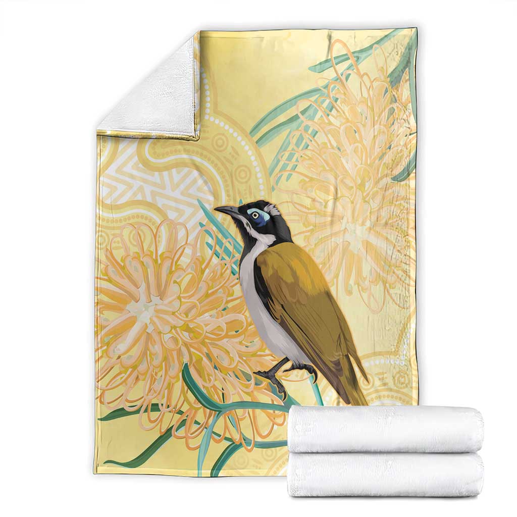 Australia Grevillea And Honeyeaters Blanket Aboriginal Art - Watercolor Style