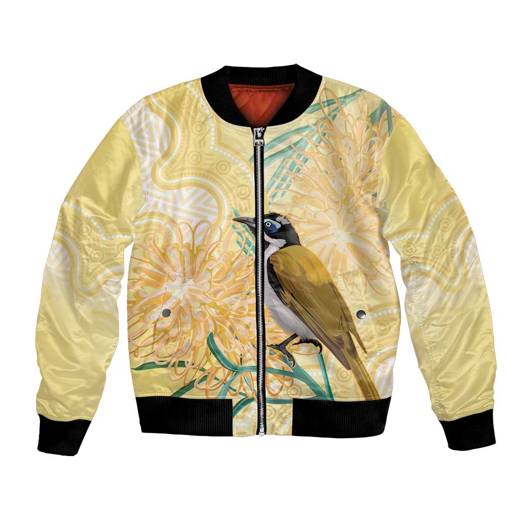 Australia Grevillea And Honeyeaters Bomber Jacket Aboriginal Art - Watercolor Style