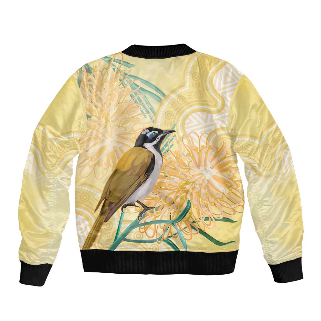 Australia Grevillea And Honeyeaters Bomber Jacket Aboriginal Art - Watercolor Style