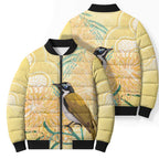 Australia Grevillea And Honeyeaters Bomber Puffer Jacket Aboriginal Art - Watercolor Style - Aussie Hoodie