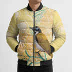 Australia Grevillea And Honeyeaters Bomber Puffer Jacket Aboriginal Art - Watercolor Style - Aussie Hoodie