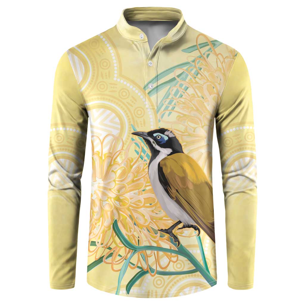 Australia Grevillea And Honeyeaters Button Sweatshirt Aboriginal Art - Watercolor Style