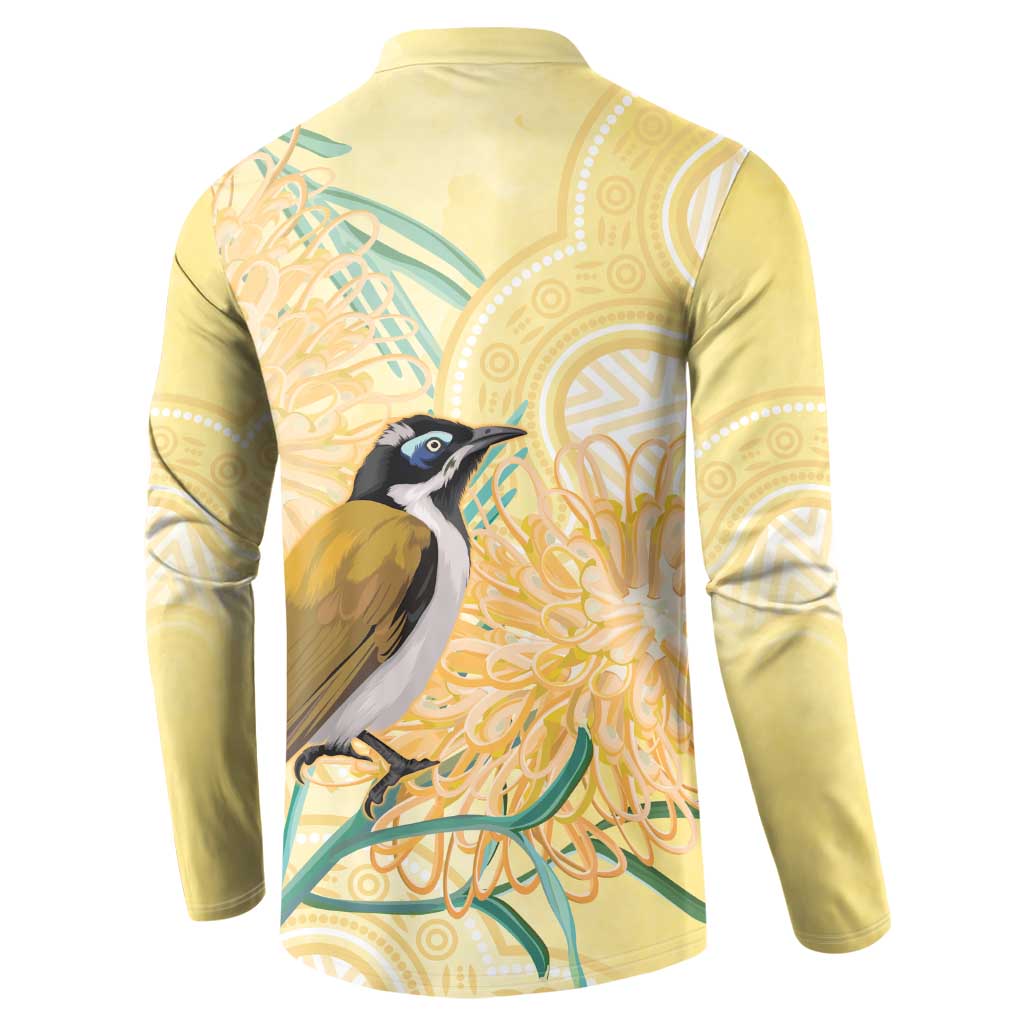 Australia Grevillea And Honeyeaters Button Sweatshirt Aboriginal Art - Watercolor Style