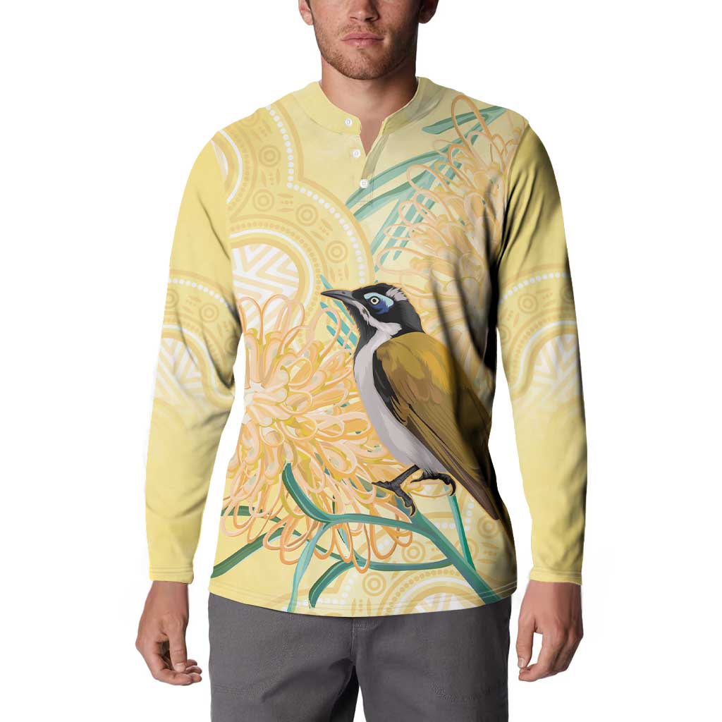 Australia Grevillea And Honeyeaters Button Sweatshirt Aboriginal Art - Watercolor Style