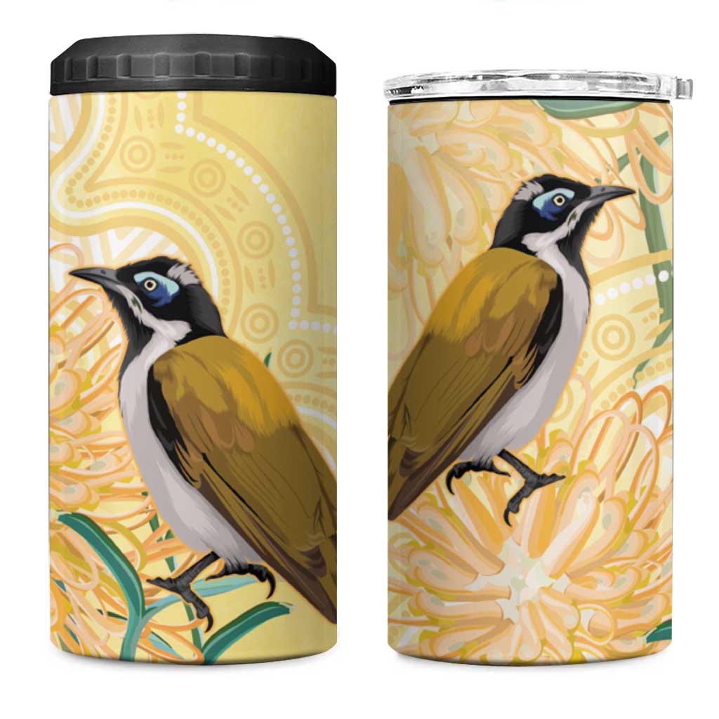 Australia Grevillea And Honeyeaters 4 in 1 Can Cooler Tumbler Aboriginal Art - Watercolor Style