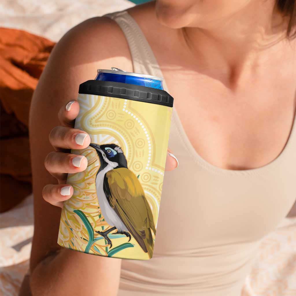 Australia Grevillea And Honeyeaters 4 in 1 Can Cooler Tumbler Aboriginal Art - Watercolor Style