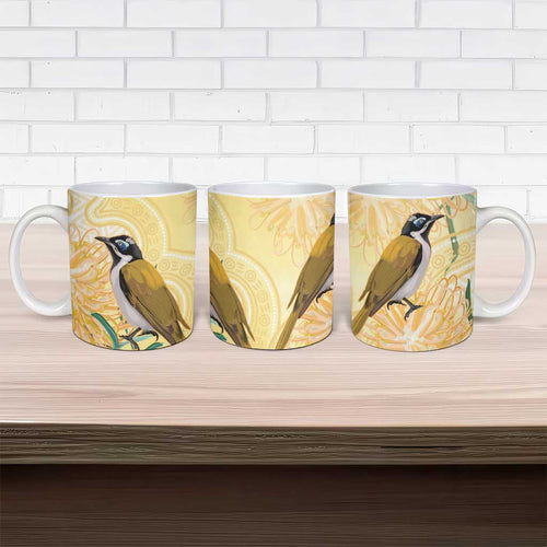 Australia Grevillea And Honeyeaters Ceramic Mug Aboriginal Art - Watercolor Style - Aussie Hoodie