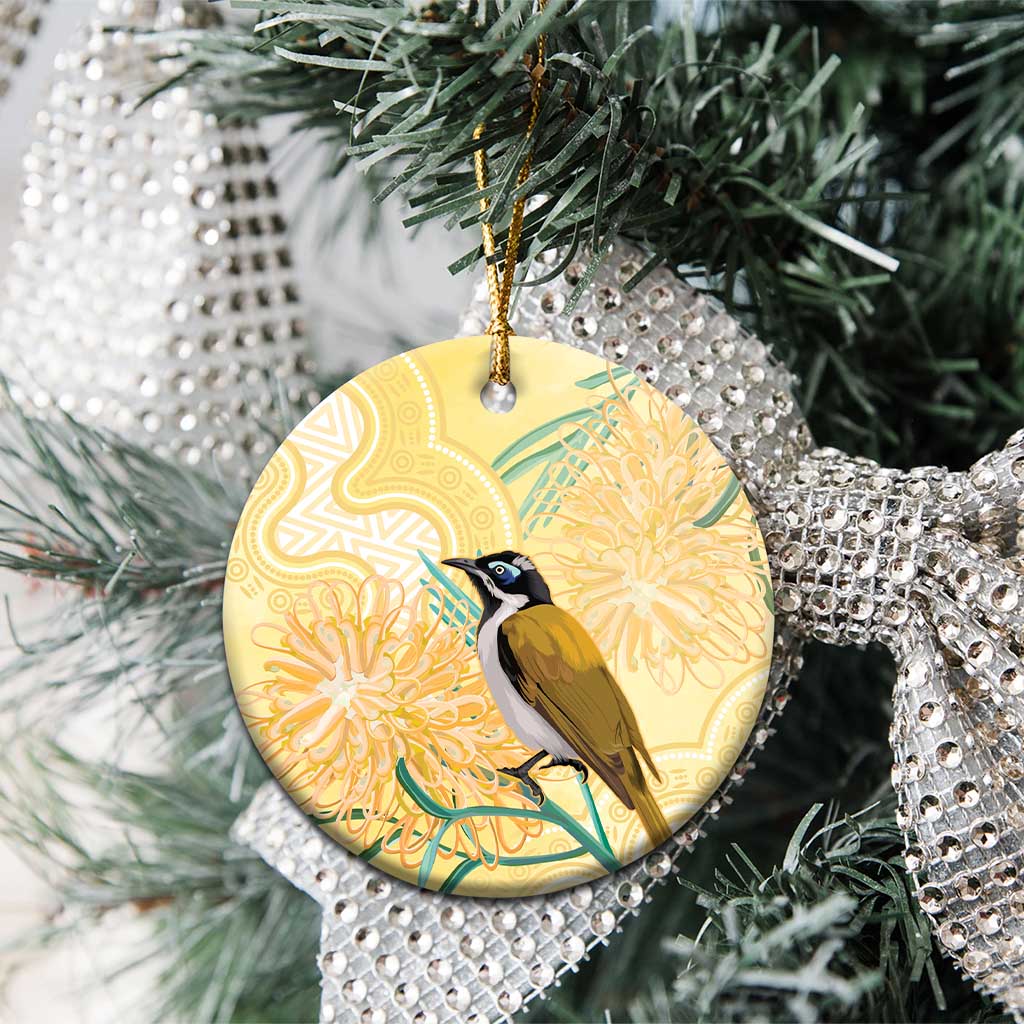 Australia Grevillea And Honeyeaters Ceramic Ornament Aboriginal Art - Watercolor Style