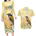 Australia Grevillea And Honeyeaters Couples Matching Long Sleeve Bodycon Dress and Hawaiian Shirt Aboriginal Art - Watercolor Style