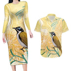 Australia Grevillea And Honeyeaters Couples Matching Long Sleeve Bodycon Dress and Hawaiian Shirt Aboriginal Art - Watercolor Style