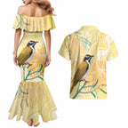 Australia Grevillea And Honeyeaters Couples Matching Mermaid Dress and Hawaiian Shirt Aboriginal Art - Watercolor Style