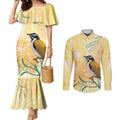 Australia Grevillea And Honeyeaters Couples Matching Mermaid Dress and Long Sleeve Button Shirt Aboriginal Art - Watercolor Style