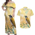 Australia Grevillea And Honeyeaters Couples Matching Off Shoulder Maxi Dress and Hawaiian Shirt Aboriginal Art - Watercolor Style
