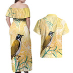 Australia Grevillea And Honeyeaters Couples Matching Off Shoulder Maxi Dress and Hawaiian Shirt Aboriginal Art - Watercolor Style