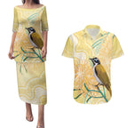 Australia Grevillea And Honeyeaters Couples Matching Puletasi and Hawaiian Shirt Aboriginal Art - Watercolor Style