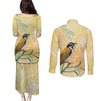 Australia Grevillea And Honeyeaters Couples Matching Puletasi and Long Sleeve Button Shirt Aboriginal Art - Watercolor Style
