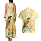 Australia Grevillea And Honeyeaters Couples Matching Tank Maxi Dress and Hawaiian Shirt Aboriginal Art - Watercolor Style