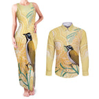 Australia Grevillea And Honeyeaters Couples Matching Tank Maxi Dress and Long Sleeve Button Shirt Aboriginal Art - Watercolor Style