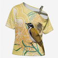 Australia Grevillea And Honeyeaters Cross Shoulder Shirt Aboriginal Art - Watercolor Style - Aussie Hoodie