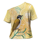 Australia Grevillea And Honeyeaters Cross Shoulder Shirt Aboriginal Art - Watercolor Style - Aussie Hoodie