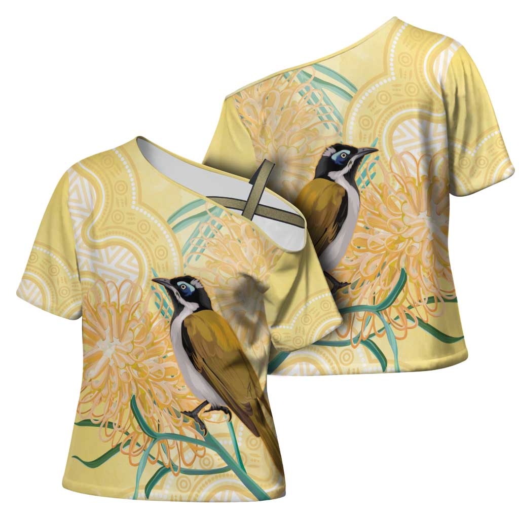 Australia Grevillea And Honeyeaters Cross Shoulder Shirt Aboriginal Art - Watercolor Style - Aussie Hoodie