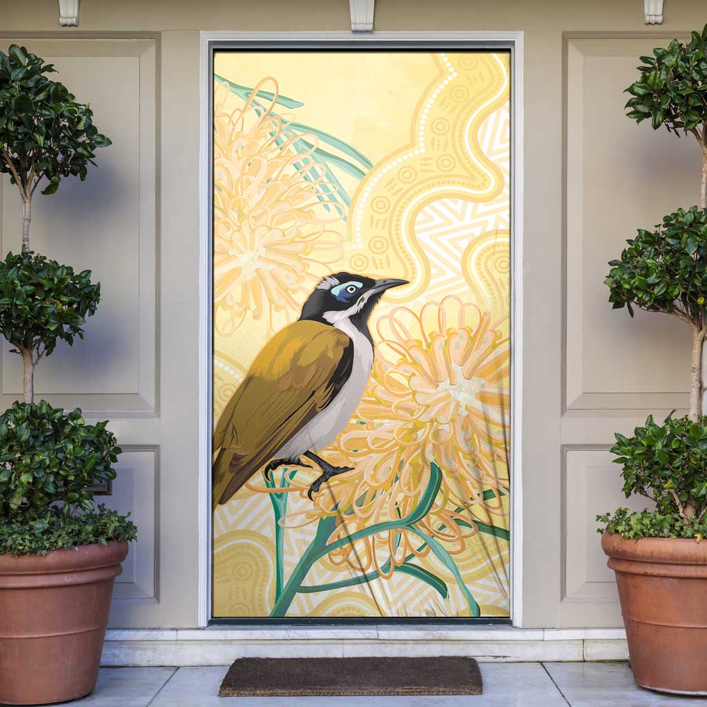 Australia Grevillea And Honeyeaters Door Cover Aboriginal Art - Watercolor Style - Aussie Hoodie