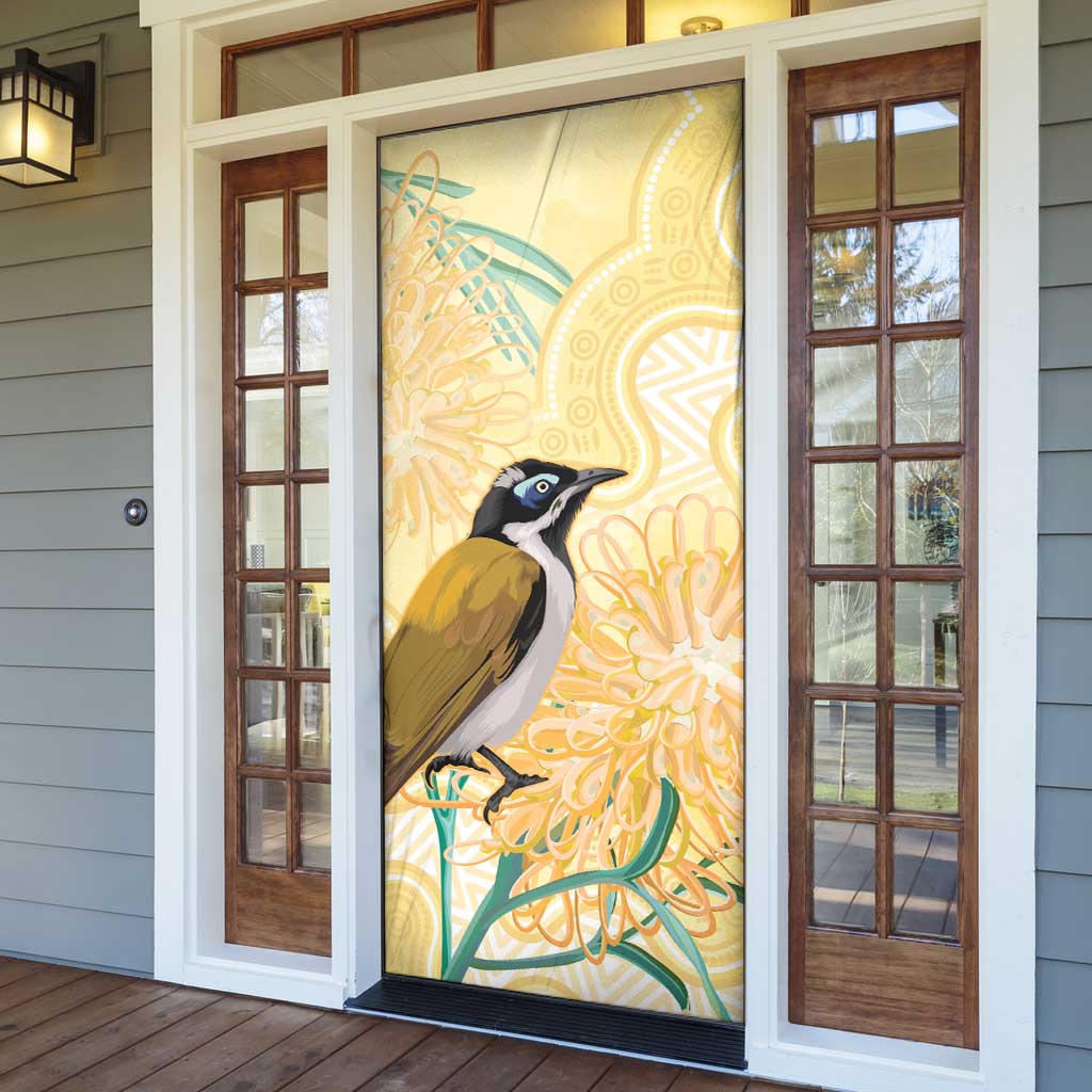 Australia Grevillea And Honeyeaters Door Cover Aboriginal Art - Watercolor Style - Aussie Hoodie