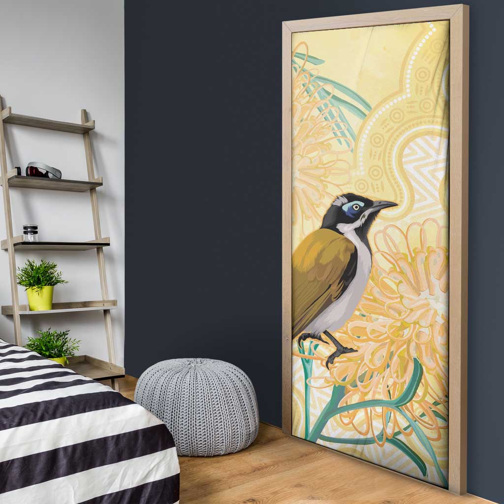 Australia Grevillea And Honeyeaters Door Cover Aboriginal Art - Watercolor Style - Aussie Hoodie